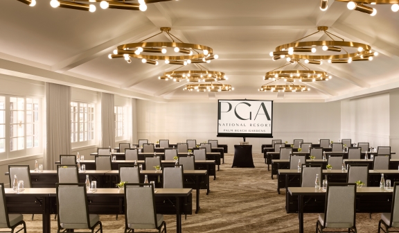 Conference table setup for a corporate event at PGA National Resort.