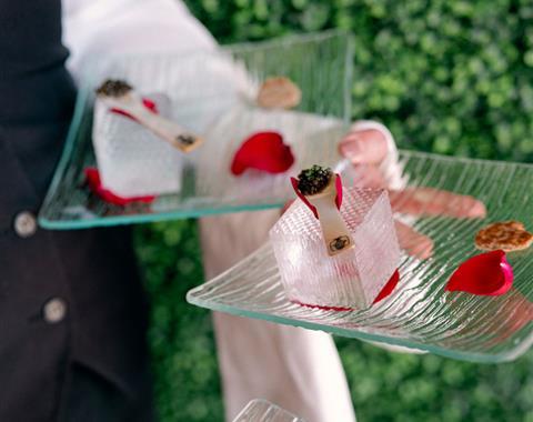 A server with a plate of food