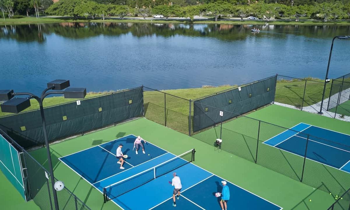 Aerial view of people playing pickleball 